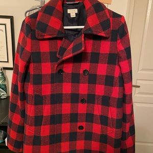 J.Crew Red buffalo plaid peacoat